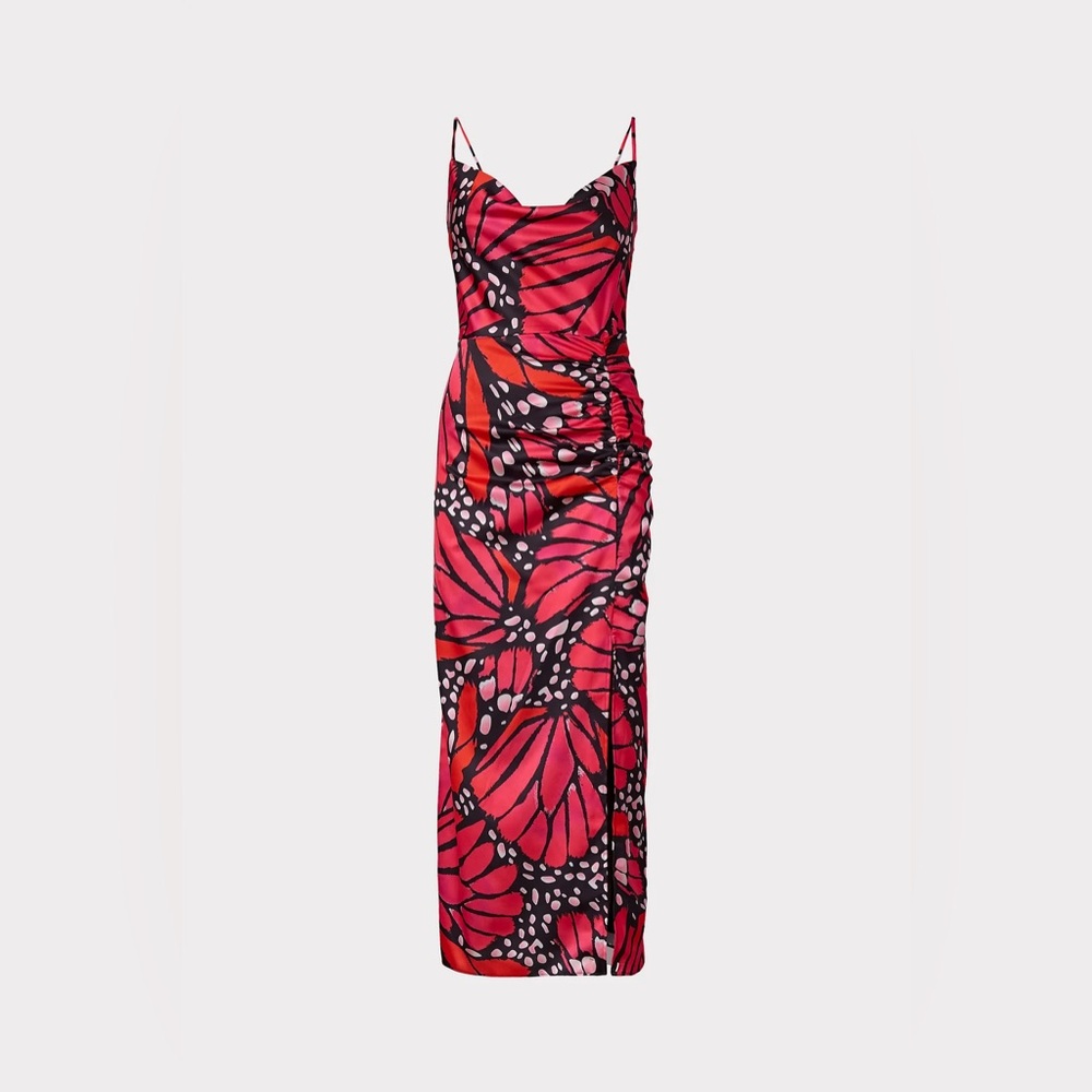 Milly Red and Black Butterfly Print Midi Dress